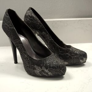 Carlos Santana black- silver glitter lace heel pump 8.5